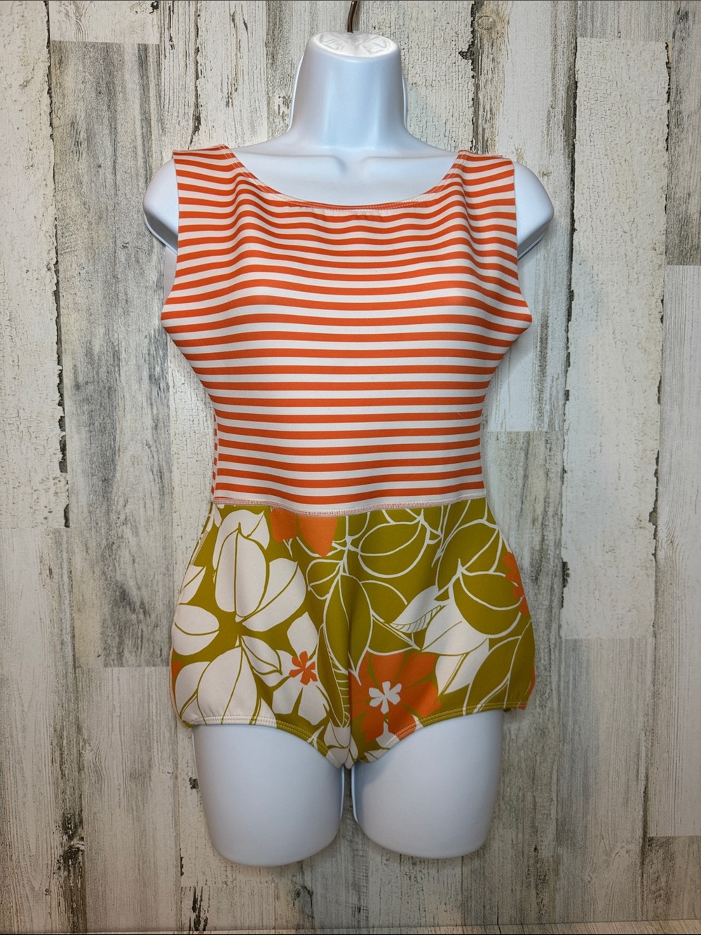 Seea Lido One Piece Jani Print Orange White Stripe Floral Bottom Swimsuit L